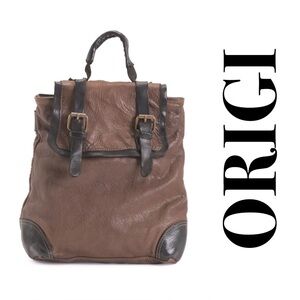 ORIGI Distressed Leather Backpack Crossbody Bag Vintage Brown Made In Italy
